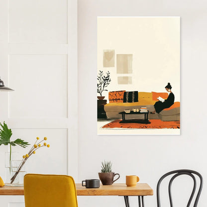 poster mural minimaliste femme sur un sofa