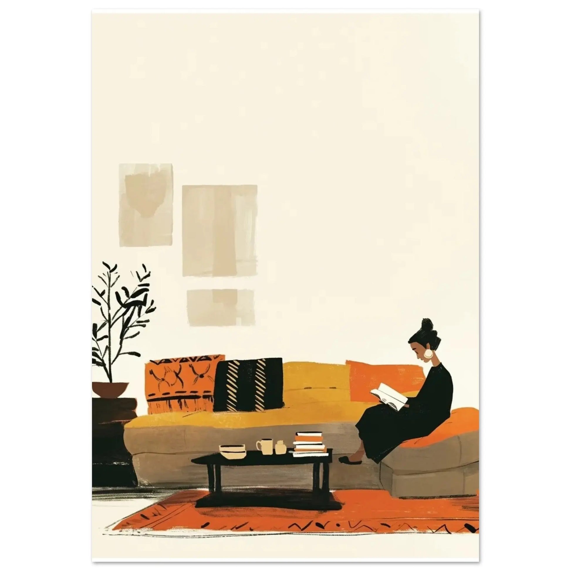 tableau minimaliste femme sur un sofa